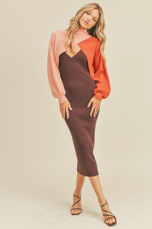 Contrast 2-Piece Sweater Midi Dress