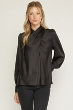 Load image into Gallery viewer, Black Satin Cross Front Long Sleeve Blouse
