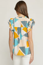 Load image into Gallery viewer, Mosaic Print Ruffle Short Sleeve Blouse
