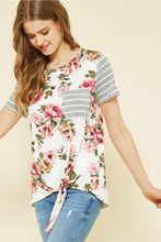 Load image into Gallery viewer, Floral Stripe Tie Knit Top
