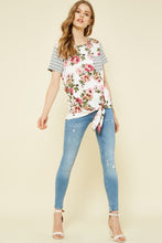 Load image into Gallery viewer, Floral Stripe Tie Knit Top
