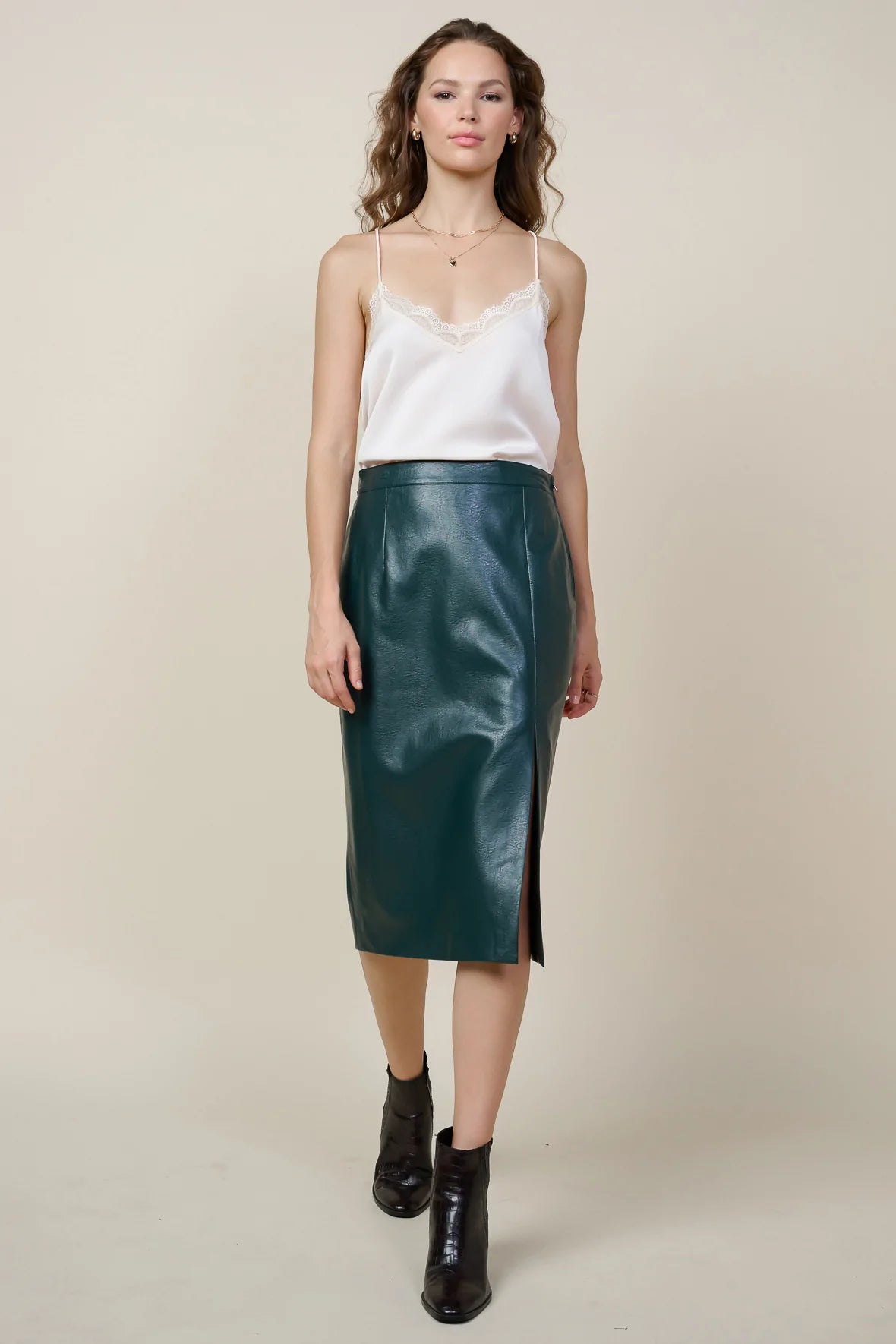 Green faux leather pencil skirt best sale