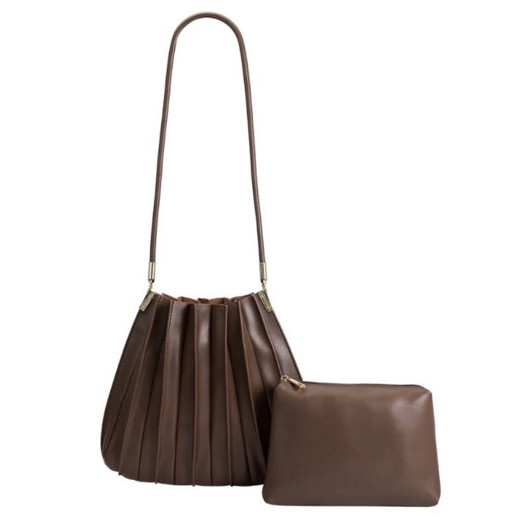 Carrie Medium Pleated Shoulder Bag in Chocolate