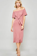 Load image into Gallery viewer, Butter Soft Off Shoulder Front Tie Dress
