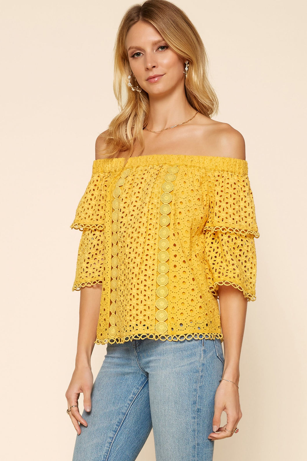 Eyelet Lace Ruffle Off the Shoulder