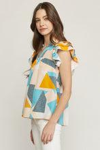Load image into Gallery viewer, Mosaic Print Ruffle Short Sleeve Blouse
