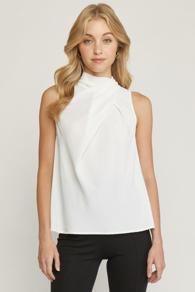 Elisa Drape Neck Blouse in White