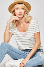 Load image into Gallery viewer, Lace Trim Striped Tee
