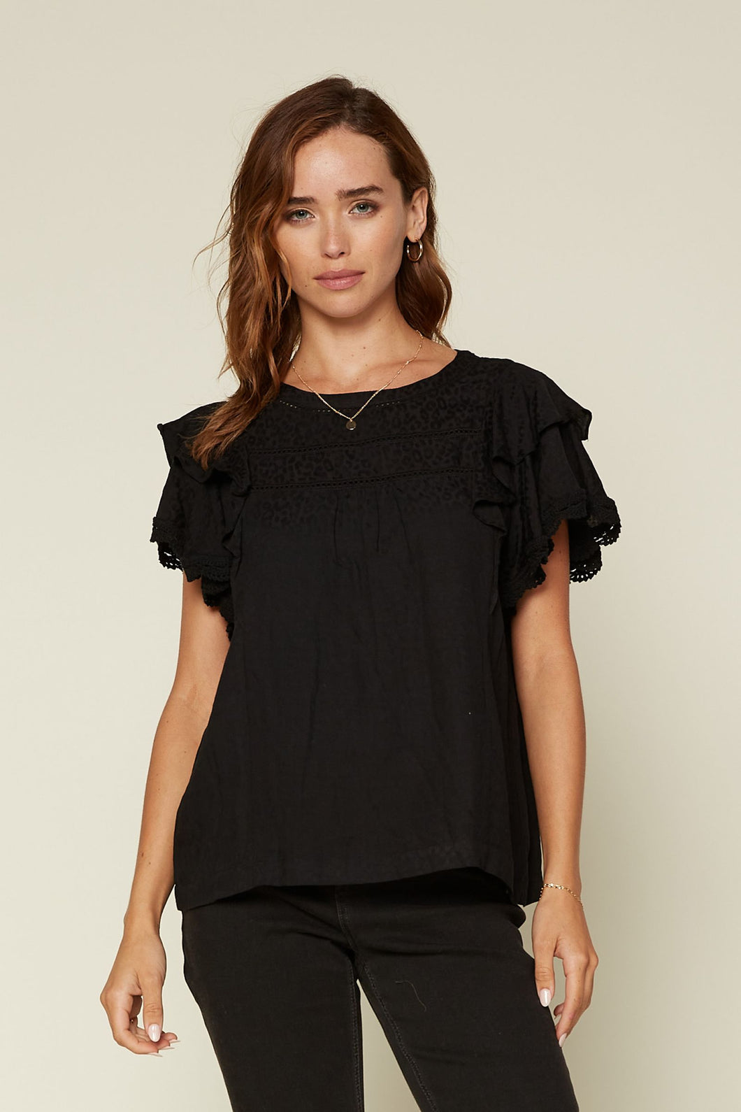 Lace Detail Ruffled Blouse