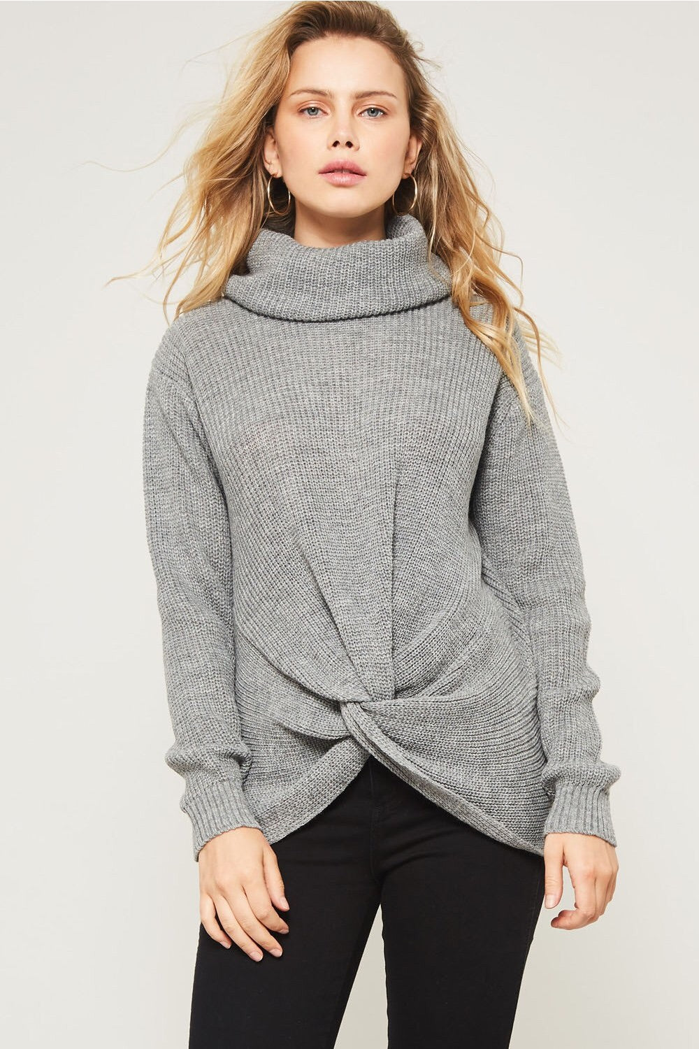 Cable Knit Front Knot Sweater