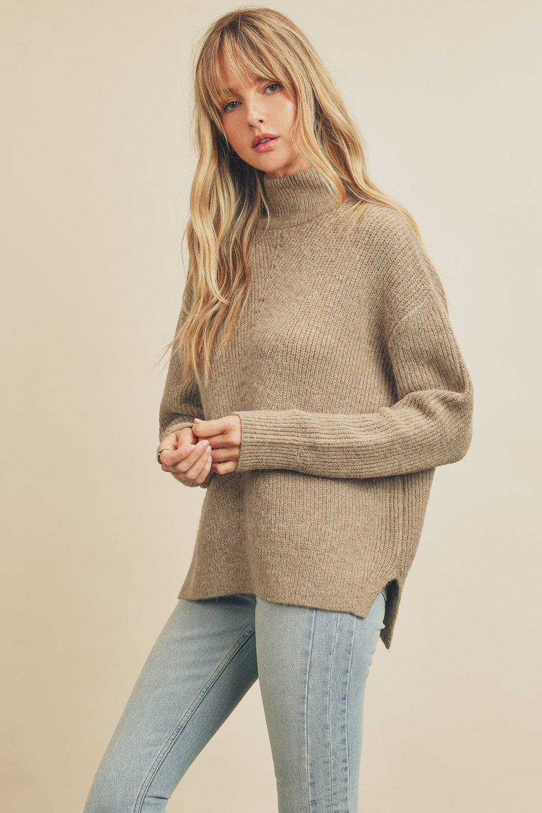Diane Cozy Turtleneck Contrast Stitch Sweater
