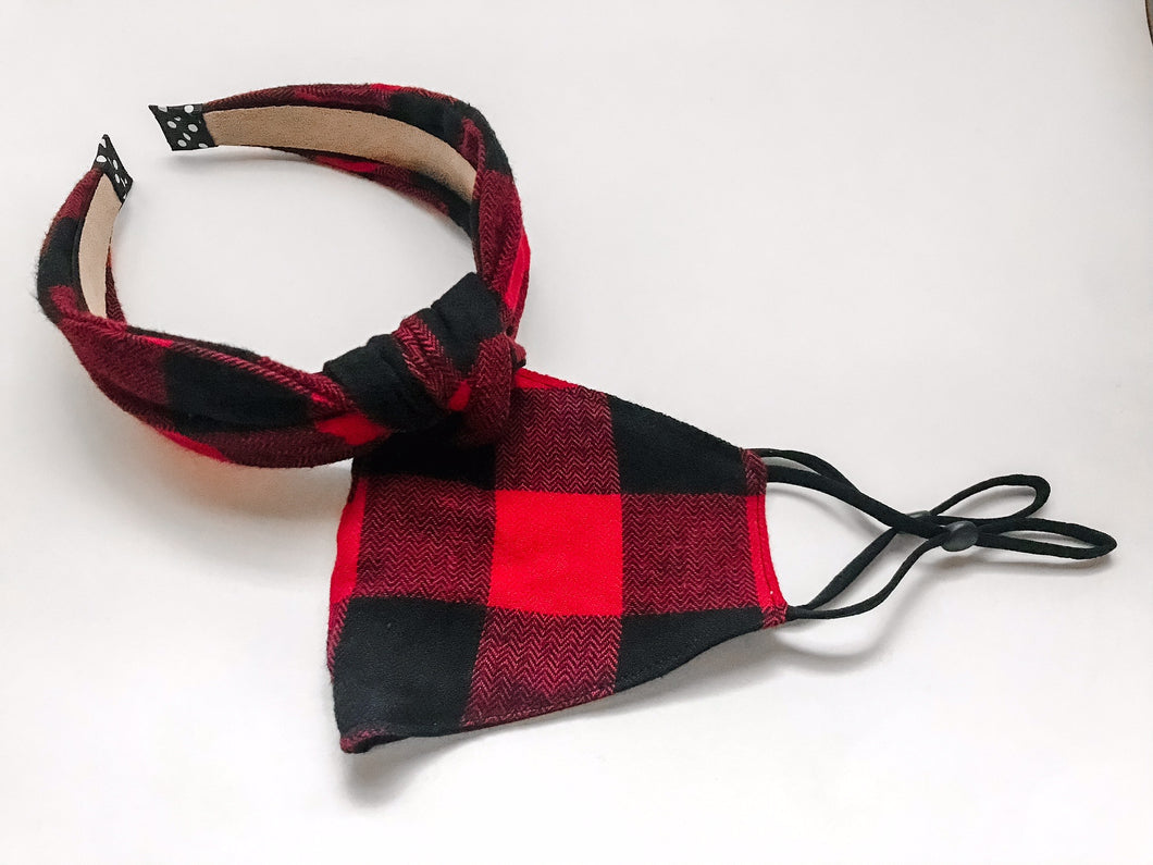 Buffalo Plaid Headband/Facemask Set