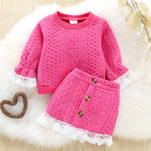 Load image into Gallery viewer, Little Girls Lace Knit Top and Skirt
