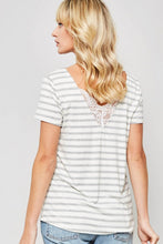 Load image into Gallery viewer, Lace Trim Striped Tee
