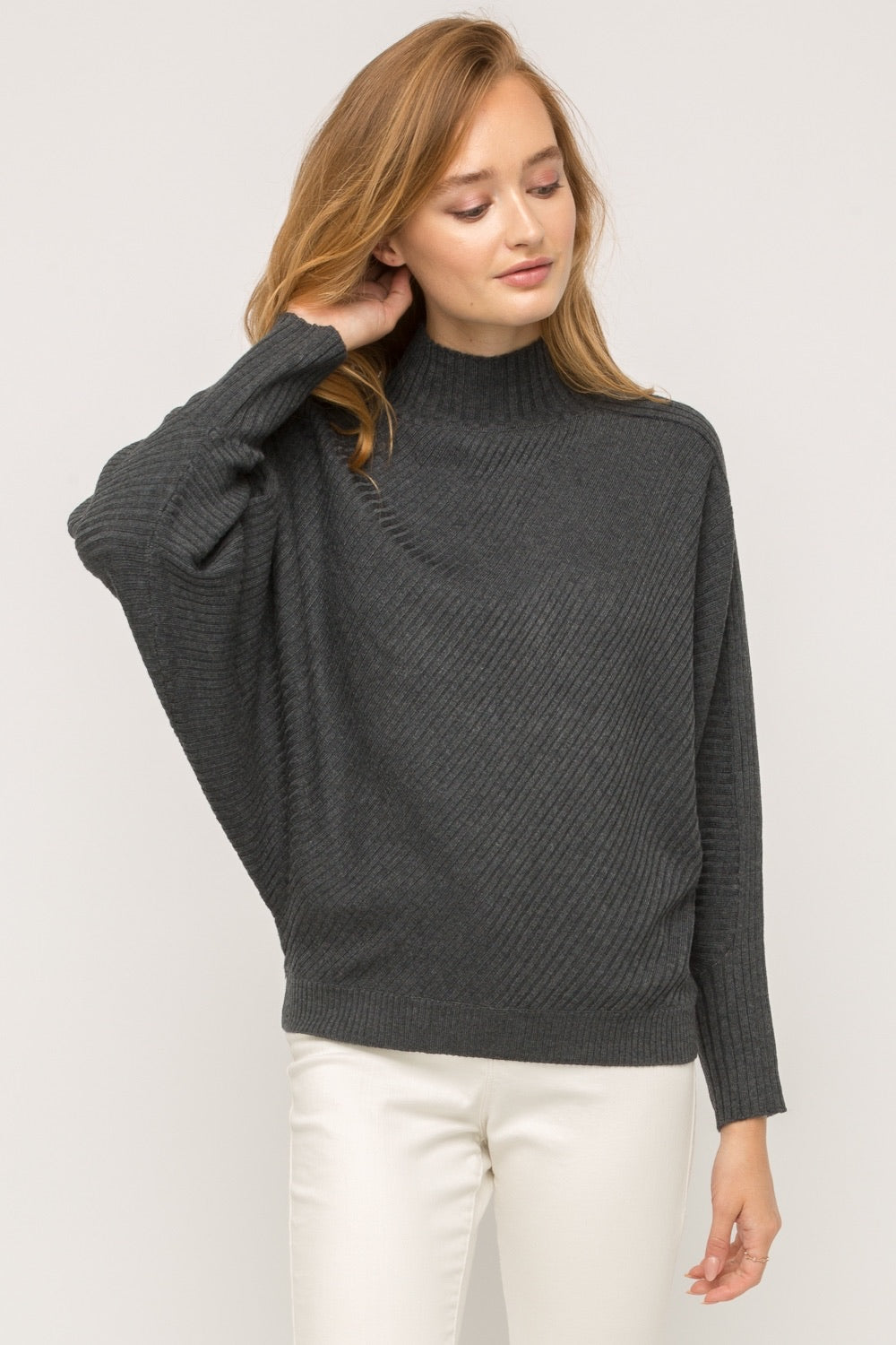 Dolman Sleeve Ribbed Sweater
