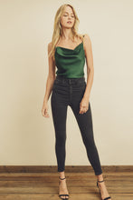 Load image into Gallery viewer, Hunter Green Satin Cowl Neck Cami Bodysuit
