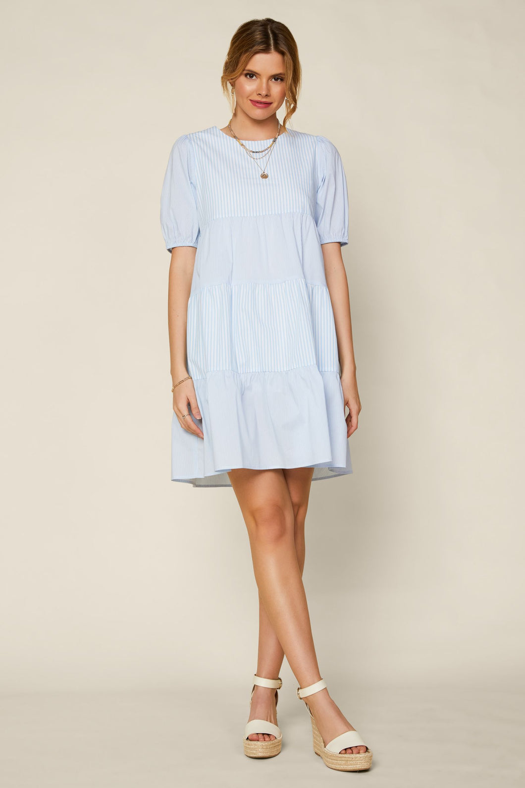 Ruffled Short Sleeve Cotton Dress