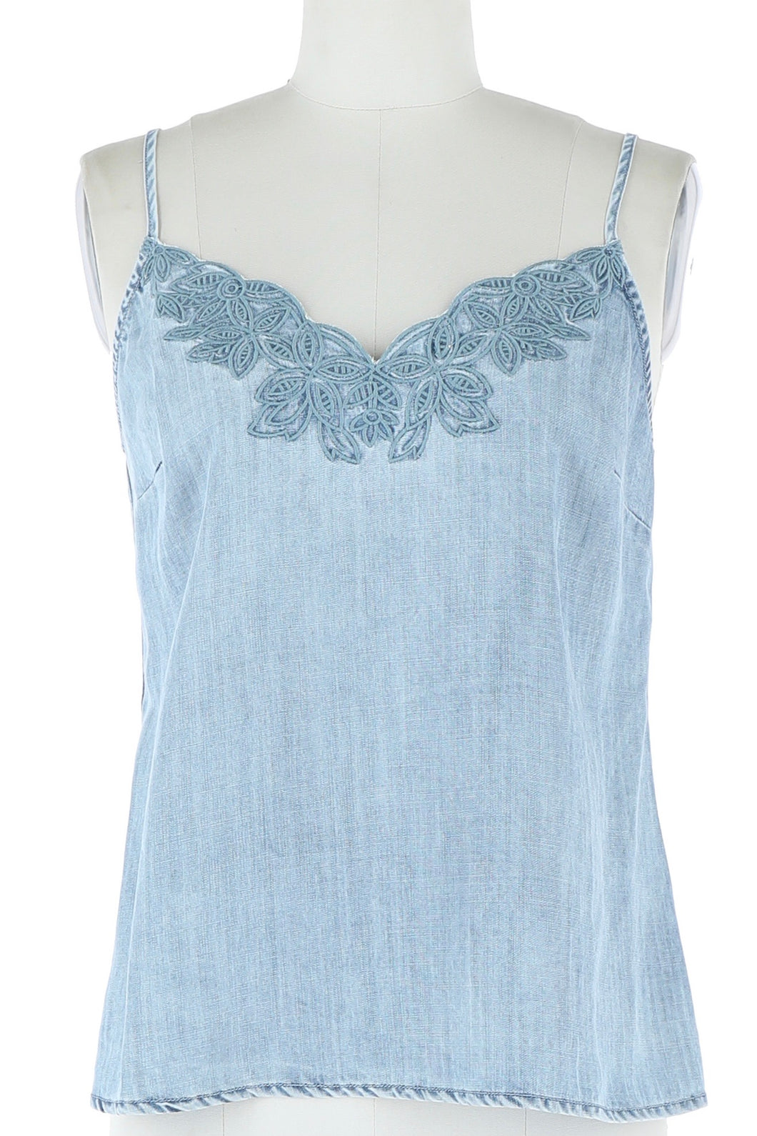Embroidered Chambray Tank