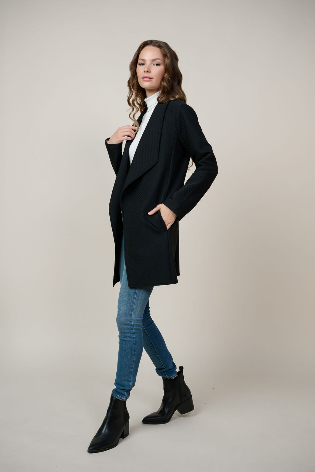 Black Chevron Structured Open Cardigan