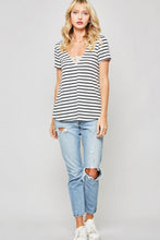Load image into Gallery viewer, Lace Trim Striped Knit Tee
