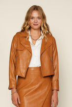 Load image into Gallery viewer, Camel Leather Moto Jacket
