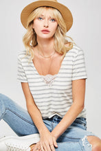 Load image into Gallery viewer, Lace Trim Striped Tee
