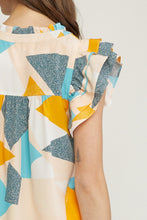 Load image into Gallery viewer, Mosaic Print Ruffle Short Sleeve Blouse
