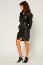 Load image into Gallery viewer, Faux Leather Ruch Detail Dress
