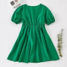 Load image into Gallery viewer, Little Girls Puff Sleeve Dress with Tie
