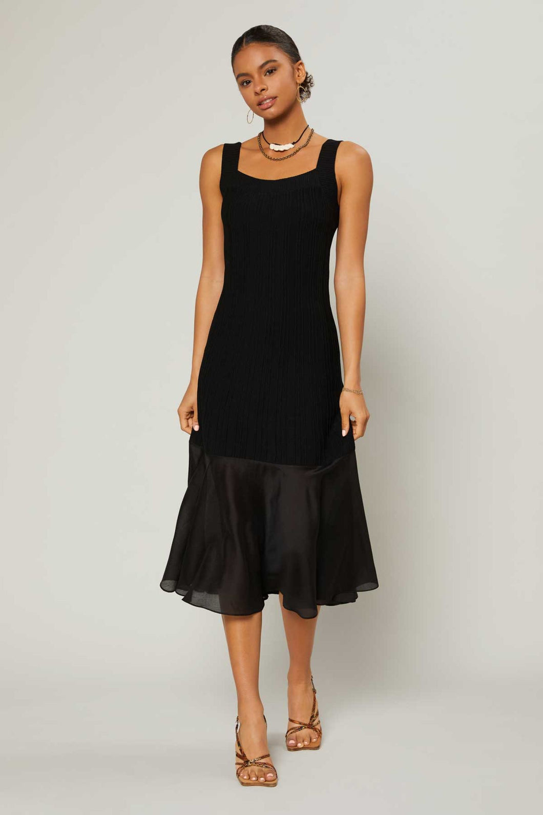 Carrie Square Neck Dress with Contrast Skirt