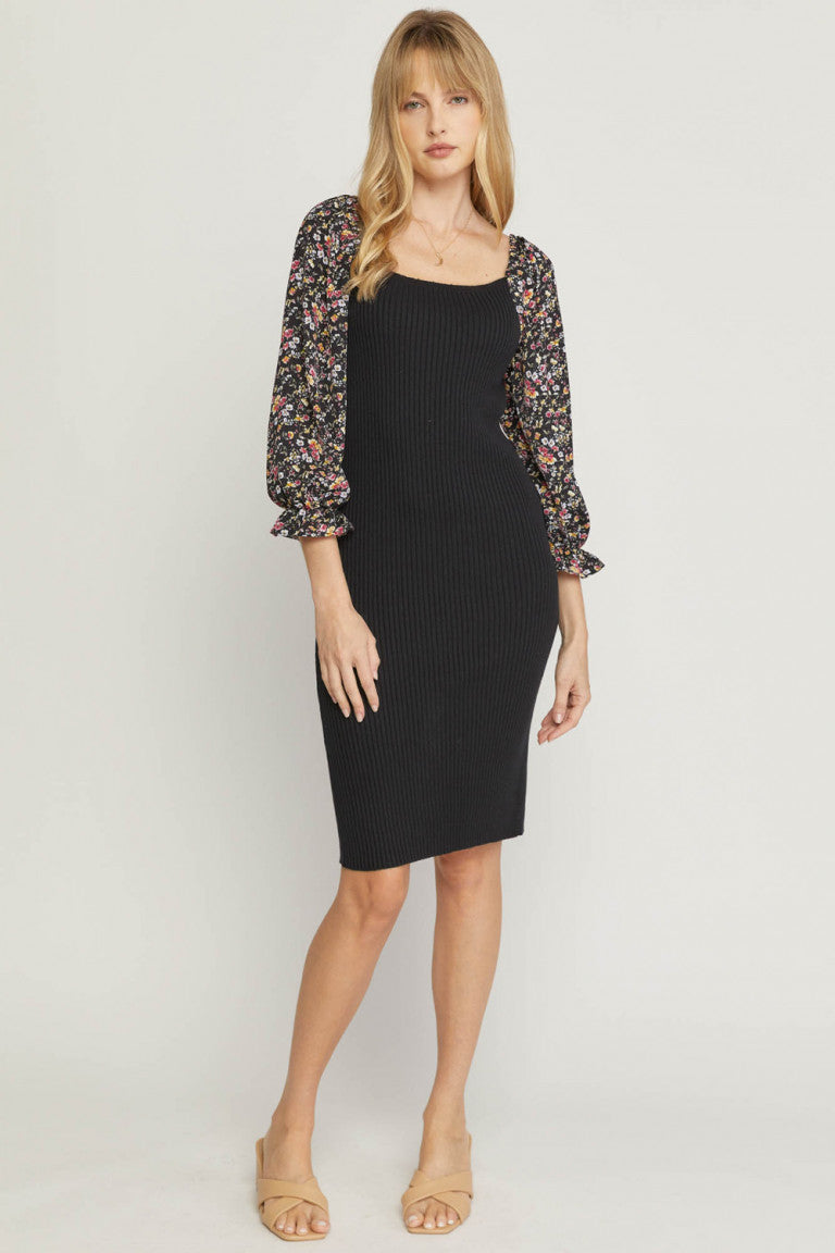Enrie Floral Sleeve Knit Dress