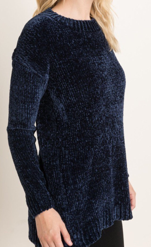 Velvet Textured Tunic Sweater