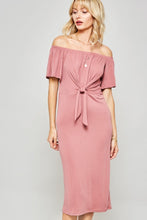 Load image into Gallery viewer, Butter Soft Off Shoulder Front Tie Dress
