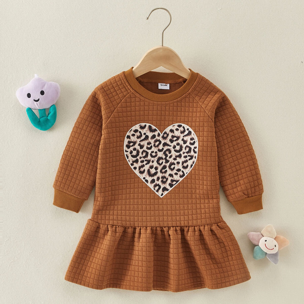 Little Girls Sweet Leopard Heart-Shaped Dress