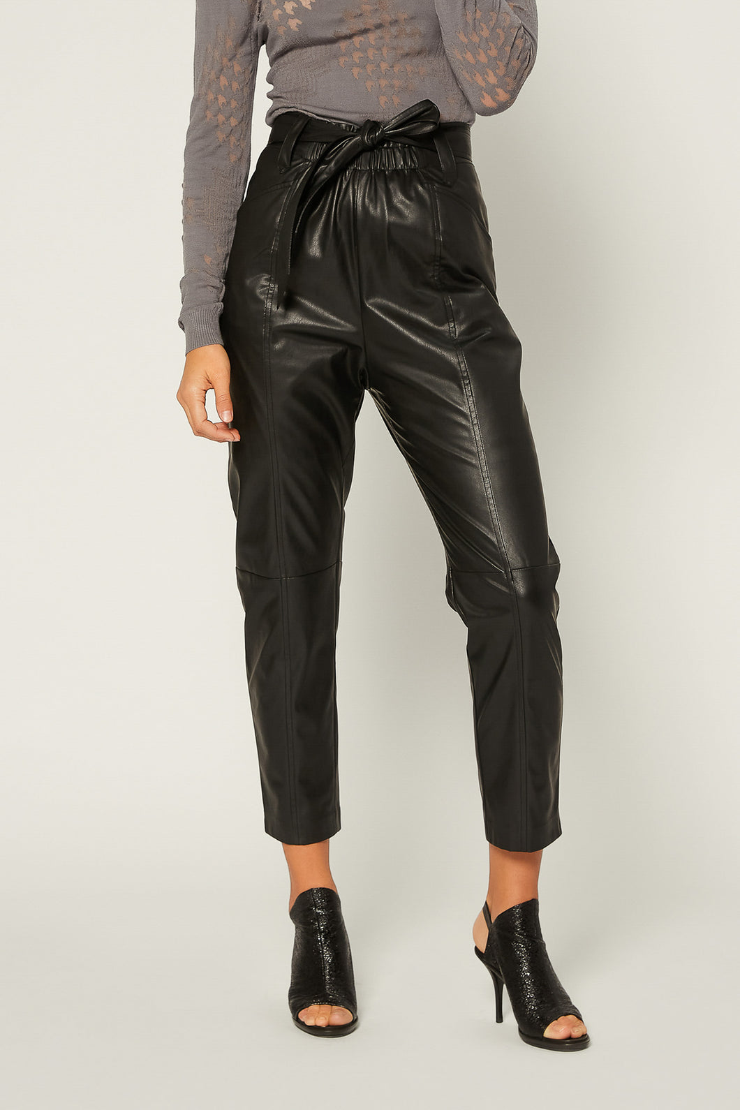 Faux Leather Pants with Self Tie
