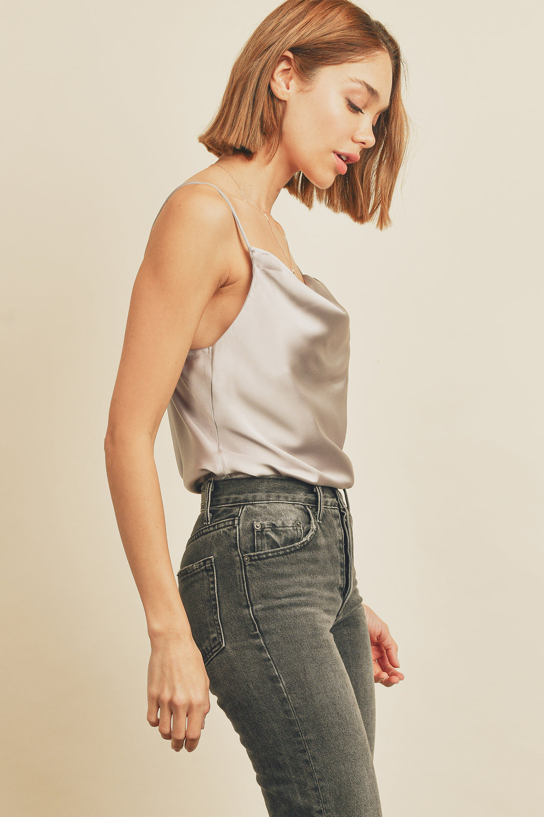 Satin Cowl Neck Cami Bodysuit