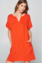Load image into Gallery viewer, Red Pleated Neck Tunic Dress
