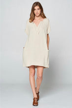 Load image into Gallery viewer, Oatmeal Pleated Neck Tunic Dress
