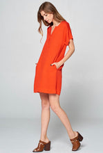 Load image into Gallery viewer, Red Pleated Neck Tunic Dress
