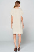 Load image into Gallery viewer, Oatmeal Pleated Neck Tunic Dress
