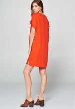 Load image into Gallery viewer, Red Pleated Neck Tunic Dress
