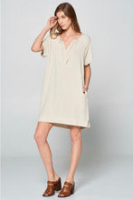 Load image into Gallery viewer, Oatmeal Pleated Neck Tunic Dress
