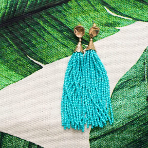 Turquoise Seed Tassel Earrings