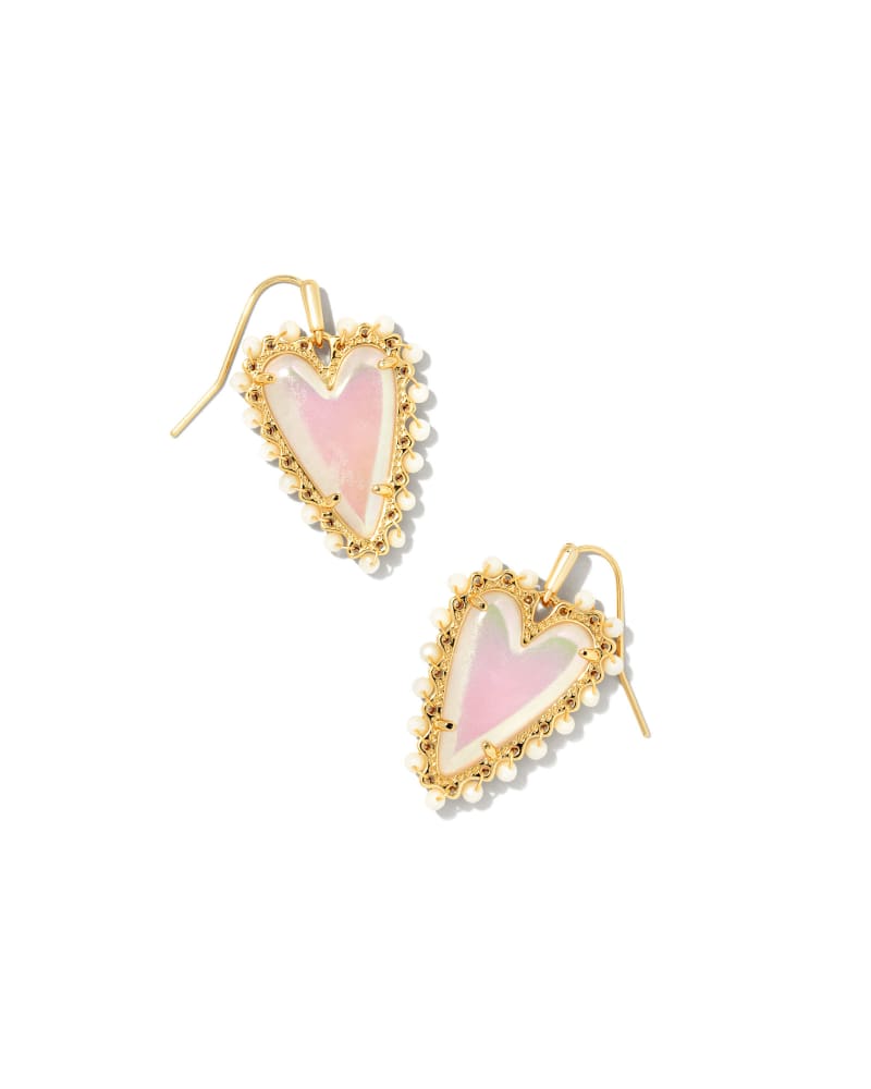 Beaded Ansley Drop Earrings in Gold Frost Glass