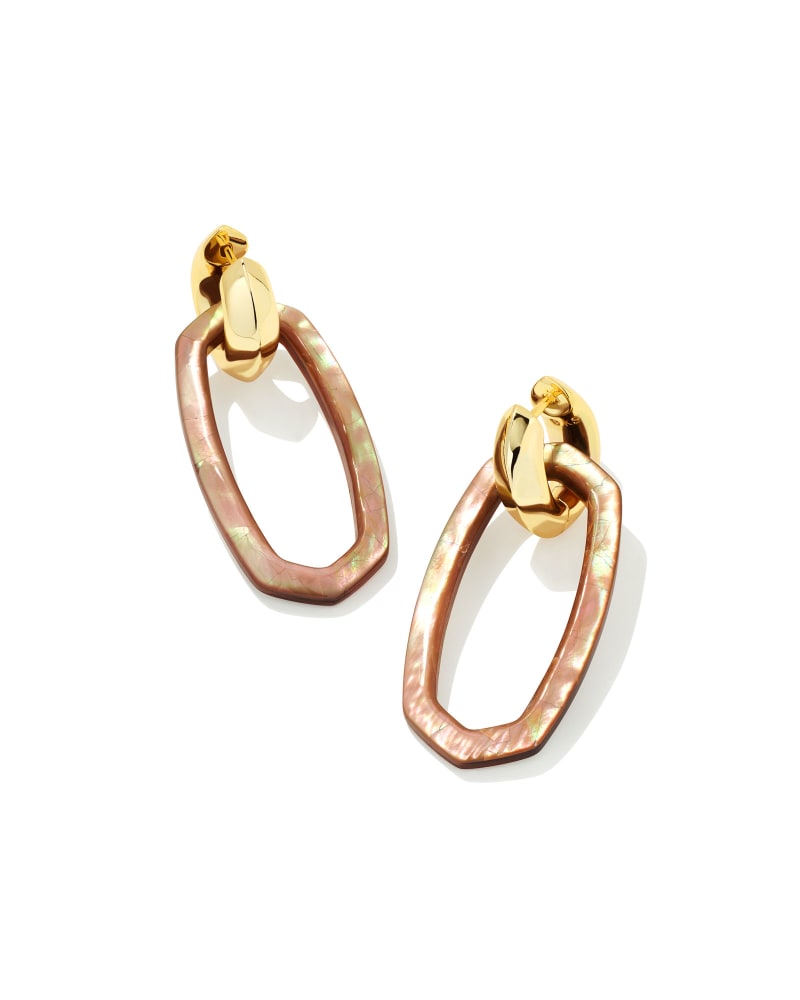 Danielle Gold Link Earrings in BROWN MOP