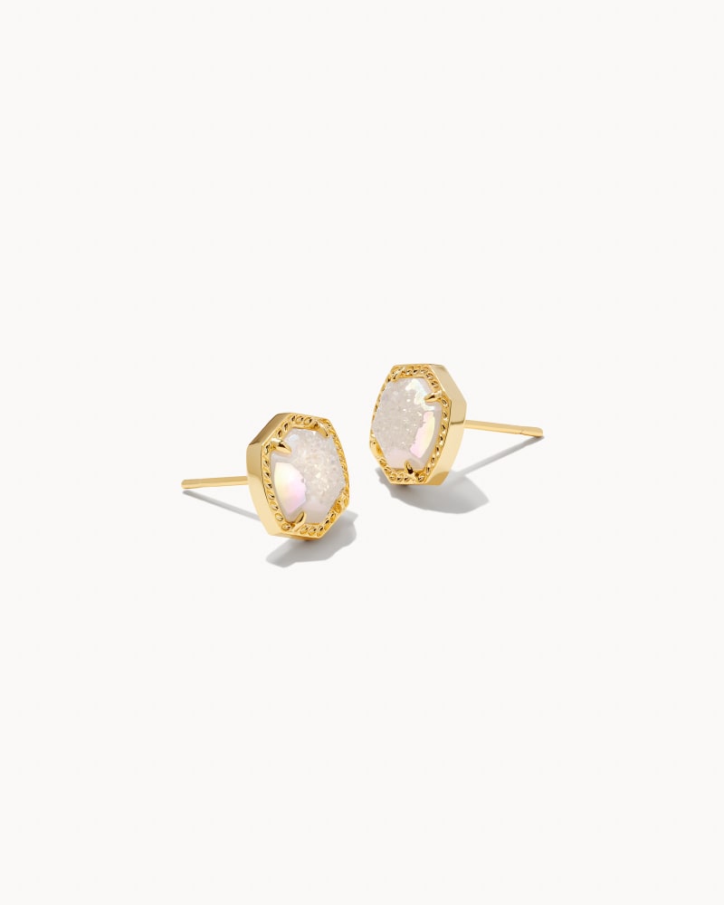 Davie Gold Stud Earrings in Iridescent Drusy