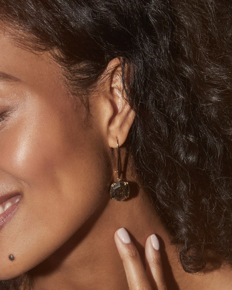 Davis Gold Drop Earrings in Black Pyrite