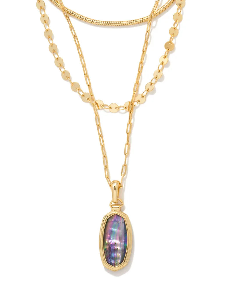 Framed Dani Triple Strand Necklace in Gold Lilac