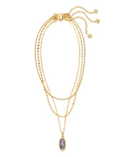 Load image into Gallery viewer, Framed Dani Triple Strand Necklace in Gold Lilac

