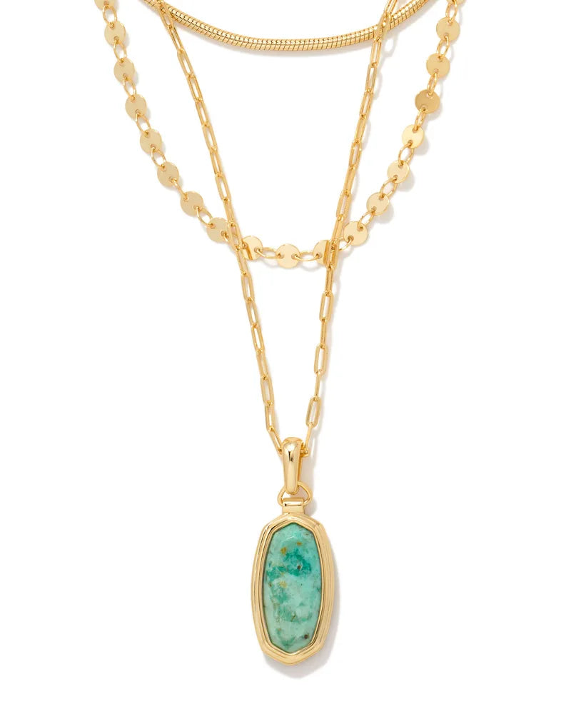 Framed Dani Triple Strand Necklace in Gold Sea Green